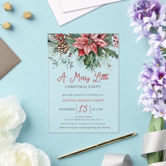 Winter Floral Merry Little Christmas Party Acryl Uitnodigingen (Insitu (Huwelijk))