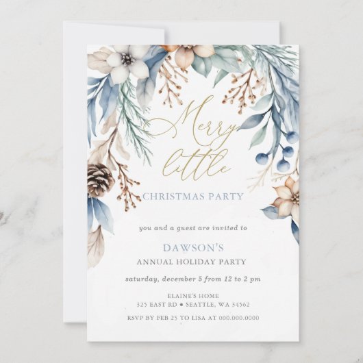 Winter Floral Merry Little Christmas Party Kaart (Voorkant)