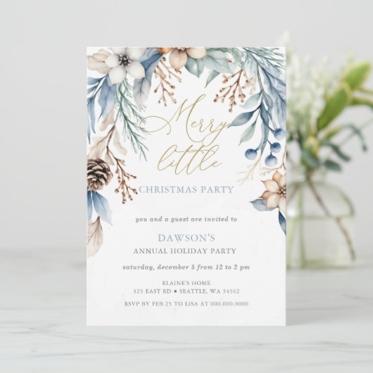Winter Floral Merry Little Christmas Party Kaart (Staand voorkant)