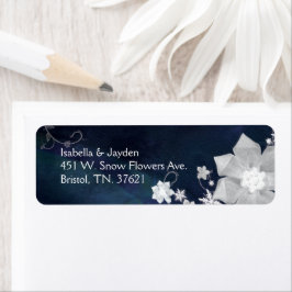 Winter Floral Navy Blue Wedding Return Address Etiket