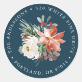Winter Floral Navy Vakantie retour adreslabels Ronde Sticker (Voorkant)