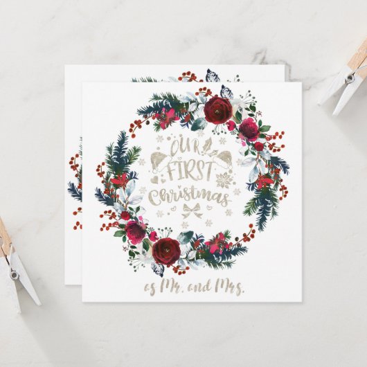Winter Floral ons eerste kerstfeest als de heer en Kaart (Voorkant / Achterkant in situ)