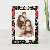 Winter Floral Pattern Black Merry Kerstfoto Feestdagen Kaart (Voorkant)