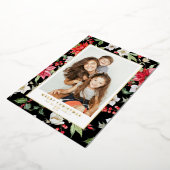 Winter Floral Pattern Black Merry Kerstfoto Folie Feestdagenkaart (Gedraaid)