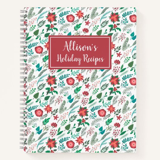 Winter Floral Pattern Holiday Recipbook Cookbook Notitieboek (Voorkant)