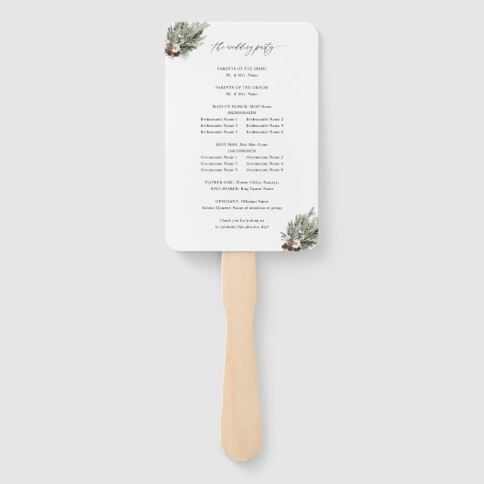 Winter Floral & Pine 2 huwelijksprogramma Handwaaier (Achterkant)