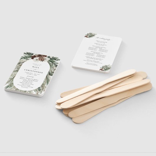 Winter Floral & Pine 2 huwelijksprogramma Handwaaier (Niet-gemonteerd)