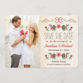 Winter Floral Pine Cone Kerstmis behalve datum Save The Date