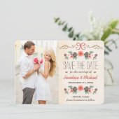 Winter Floral Pine Cone Kerstmis behalve datum Save The Date (Staand voorkant)