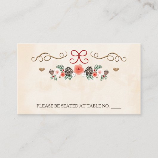 Winter Floral Pine Cone Trouwplaats Plaatskaartje (Voorkant)