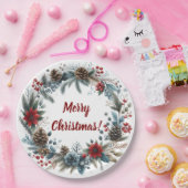 Winter Floral Pine Kegels Krans Papieren Bordje (Feest)