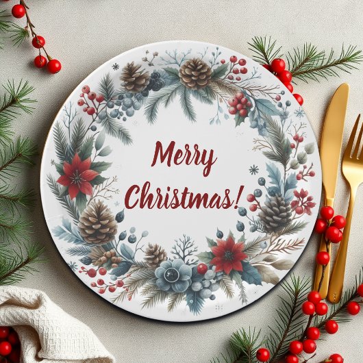 Winter Floral Pine Kegels Krans Papieren Bordje