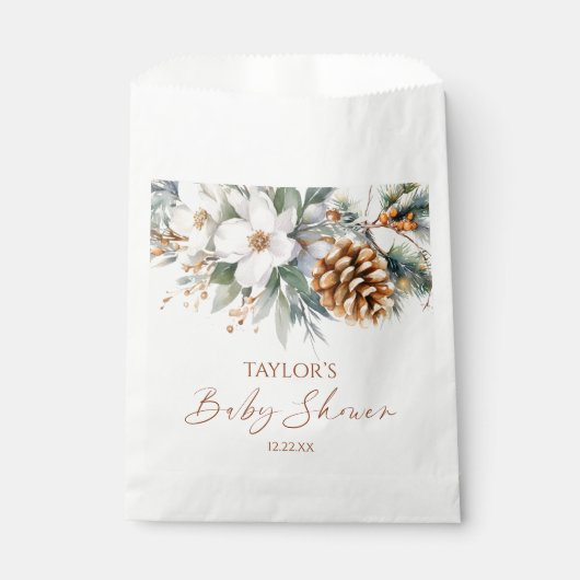 Winter Floral Pine Tree Baby shower Bedankzakje (Voorkant)