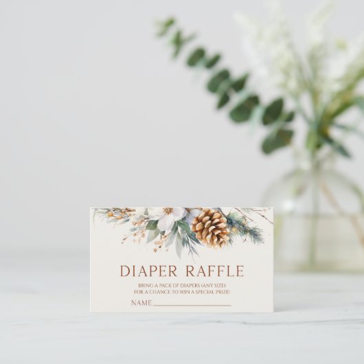 Winter Floral Pine Tree Baby shower Luier Raffle Informatiekaartje (Staand voorkant)