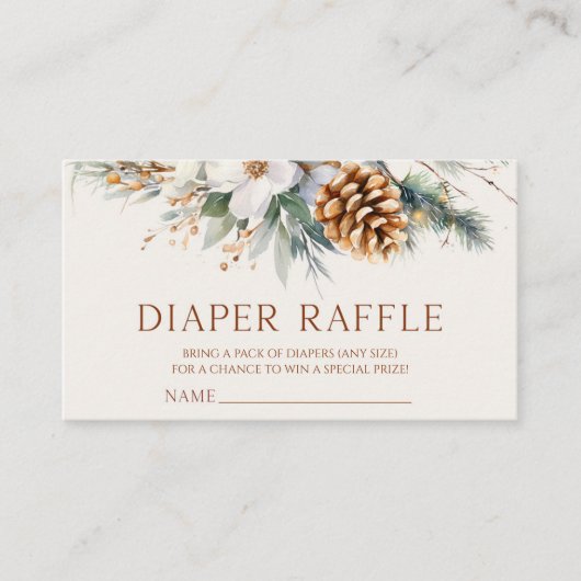 Winter Floral Pine Tree Baby shower Luier Raffle Informatiekaartje (Voorkant)