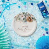 Winter Floral Pine Tree Baby shower Papieren Bordje (Feest)