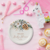 Winter Floral Pine Tree Baby shower Papieren Bordje (Feest)