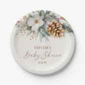 Winter Floral Pine Tree Baby shower Papieren Bordje (Voorkant)