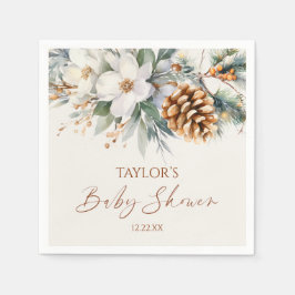 Winter Floral Pine Tree Baby shower Servet