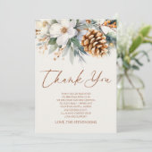 Winter Floral Pine Tree Christmas Baby shower Bedankkaart (Staand voorkant)