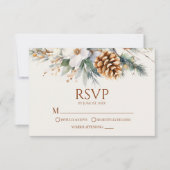 Winter Floral Pine Tree Cone Wedding RSVP Kaartje (Voorkant)