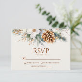 Winter Floral Pine Tree Cone Wedding RSVP Kaartje (Staand voorkant)