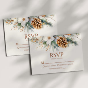 Winter Floral Pine Tree Cone Wedding RSVP Kaartje