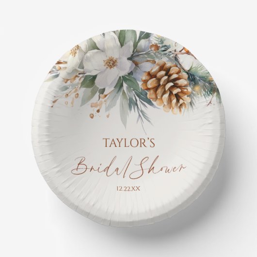 Winter Floral Pine Tree Vrijgezellenfeest Papieren Kommen (Voorkant)