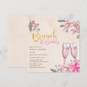 Winter Floral Pink Brunch Bubble Vrijgezellenfeest Kaart (Voorkant / Achterkant)