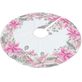 Winter Floral Pink Poinsettia en Holly Kerstboom Rok