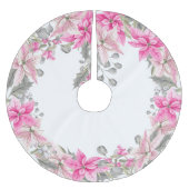 Winter Floral Pink Poinsettia en Holly Kerstboom Rok (Voorkant)