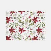 Winter Floral Poinsettia Waterverf Fleece Deken (Voorkant (Horizontaal))