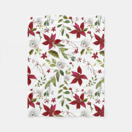 Winter Floral Poinsettia Waterverf Fleece Deken