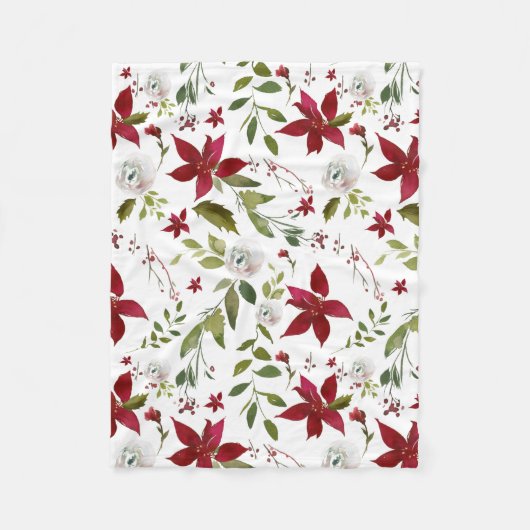 Winter Floral Poinsettia Waterverf Fleece Deken (Voorkant)
