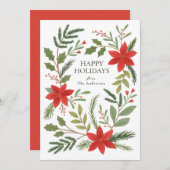 Winter Floral Pointsettia Greenery Holiday Card Feestdagenkaart (Voorkant / Achterkant)