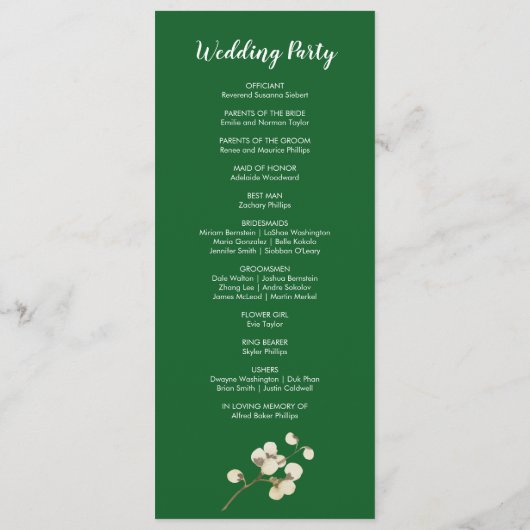 Winter Floral | Programma voor groene weddenschapp Programmakaart (Achterkant)