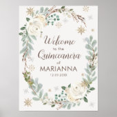 Winter Floral Quinceanera Welkomstteken Poster (Voorkant)