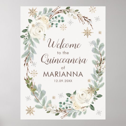 Winter Floral Quinceanera Welkomstteken Poster (Voorkant)