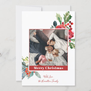 Winter Floral Red Berries Pine Holiday Card Kaart