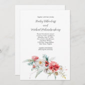 Winter Floral Red Blush White Greenery Wedding Kaart (Voorkant / Achterkant)