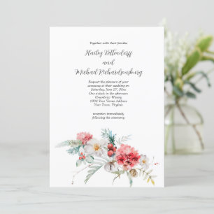 Winter Floral Red Blush White Greenery Wedding Kaart