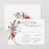 Winter Floral Red Blush White Pine Fern RSVP Kaartje (Voorkant / Achterkant)