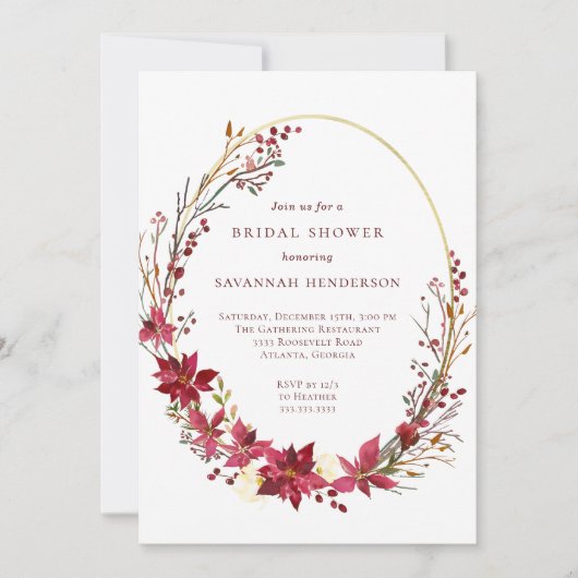 Winter Floral Red Gold Vrijgezellenfeest Kaart (Voorkant)