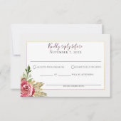 Winter Floral Roos Goud en Zilver RSVP Kaartje (Voorkant)