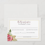 Winter Floral Roos Goud en Zilver RSVP Kaartje (Voorkant / Achterkant)