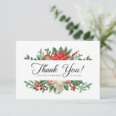 Winter Floral Script Greenery Vakantie Trouwen Bedankkaart (Staand voorkant)