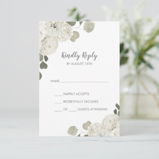 Winter Floral Simple Wedding RSVP-kaart RSVP Kaartje (Staand voorkant)