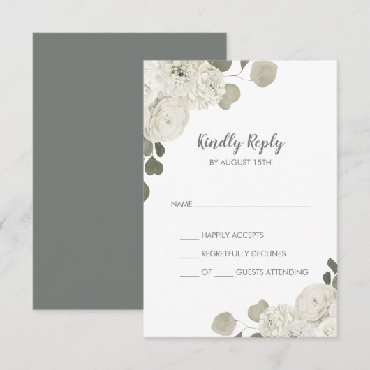 Winter Floral Simple Wedding RSVP-kaart RSVP Kaartje (Voorkant / Achterkant)