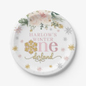 Winter Floral Snowflake ONEderland 1e verjaardag Papieren Bordje (Voorkant)