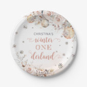 Winter Floral Snowflake ONEderland 1e verjaardag Papieren Bordje (Voorkant)